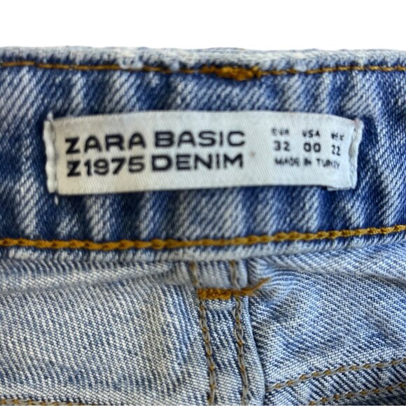 Zara Womens Light Blue Denim Jeans 1975 Crystal Embellished Straight Leg Size 00 - Picture 9 of 11